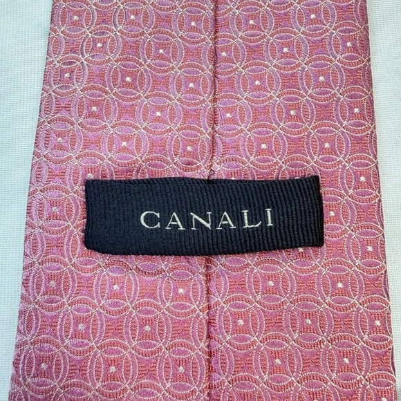 Canali Pink Geometric Silk Tie Made in Italy Luxury Designer Necktie